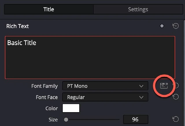 Title Inspector with the Font Browser button