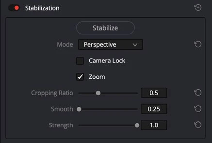 Video Inspector: Stabilization controls