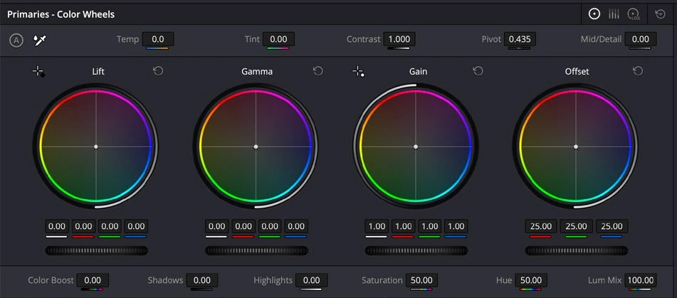 Primaries color-wheel controls