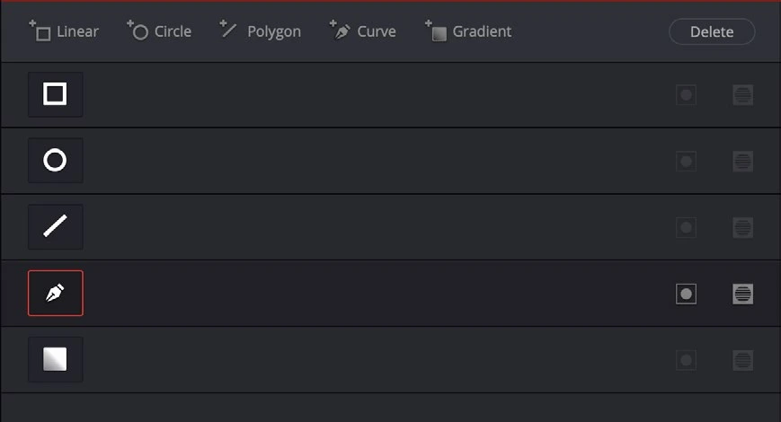 Power Window palette: shape selection and window controls