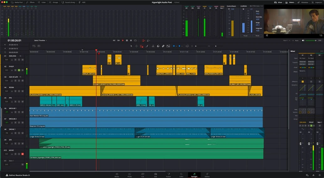Actual DaVinci Resolve Fairlight interface reference