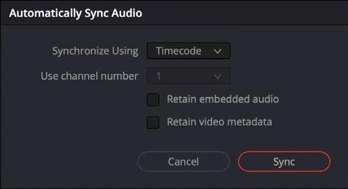 Automatically Sync Audio dialog; choose the required sync method